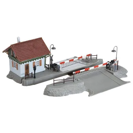 Bild von FALLER Bahnübergang mit Schrankenwärterhaus I Modellbausatz mit 121 Einzelteile 220 x173 x 75 mm I Modelleisenbahn Zubehör H0 Gebäude I H0 Zubehör