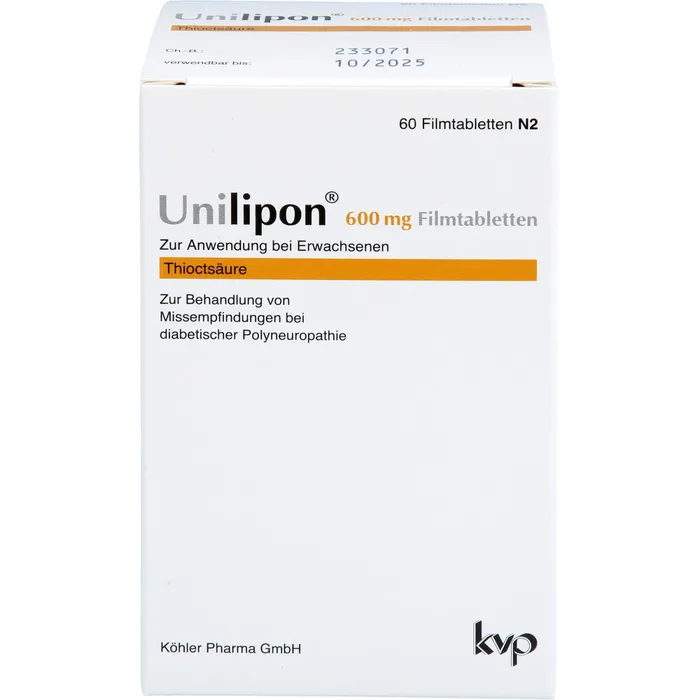 Bild von Unilipon 600 mg 60 Filmtabletten - Bei diabetischen Nervenschädigungen ( Polyneuropathie)