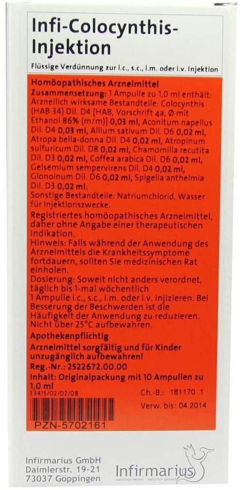 Bild von Infi Colocynthis Injektion 10 X 1 ml Ampullen - Homöopathisches Arzneimittel