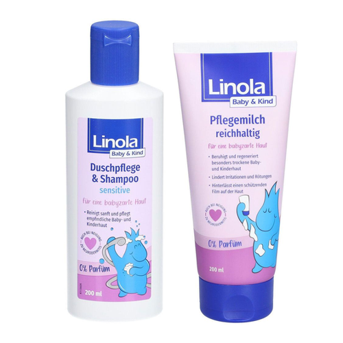 Bild von Sanfte Pflege für die Kleinsten: Linola Baby & Kind Duschpflege & Shampoo sensitive + Pflegemilch