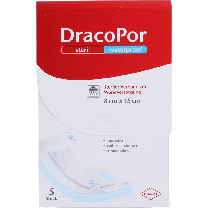 Bild von Dracopor Waterproof Wundverband Steril 15 X 8 cm 5 Stück - Zur Wundversorgung.
