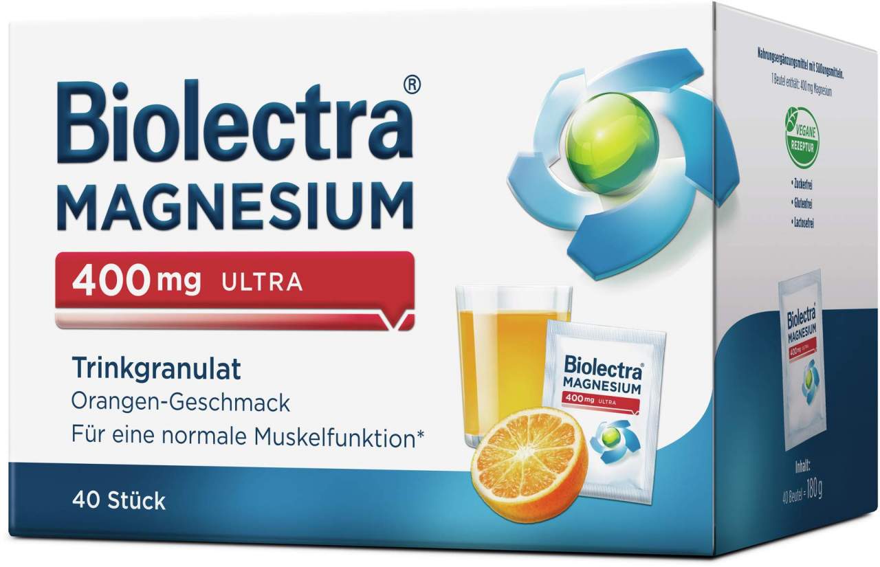 Bild von Biolectra Magnesium 400 mg ultra Trinkgranulat Orangengeschmack 40 Stück - Nahrungsergänzungsmittel mit Magnesium