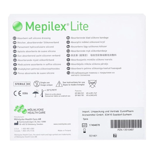 Bild von Mepilex Lite Schaumverband 10x10 cm steril 5 St