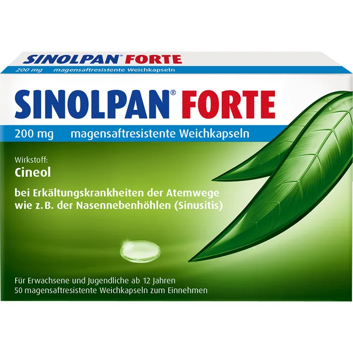 Bild von Sinolpan forte 200 mg 50 magensaftresistente Weichkapseln - Zur Behandlung der Symptome bei Bronchitis und Erkältungskrankheiten