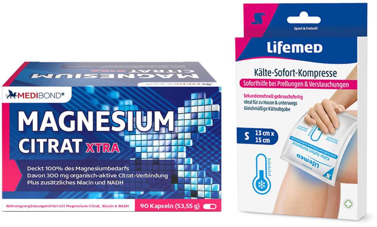 Bild von Magnesium Citrat XTRA Medibond 90 Kapseln + gratis Sofort Kühl Kompresse 1 Stück - Magnesium in der Express Variante!