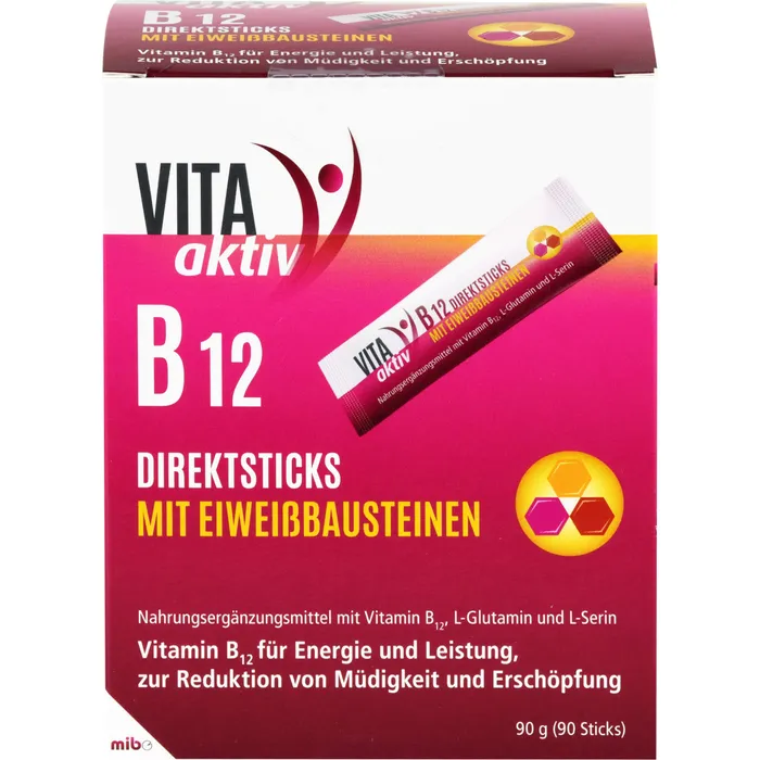 Bild von Vita Aktiv B12 Direktsticks mit Eiweißbausteinen 90 Beutel - Nahrungsergänzungsmittel mit Vitamin B12 L-Glutamin und L-Serin