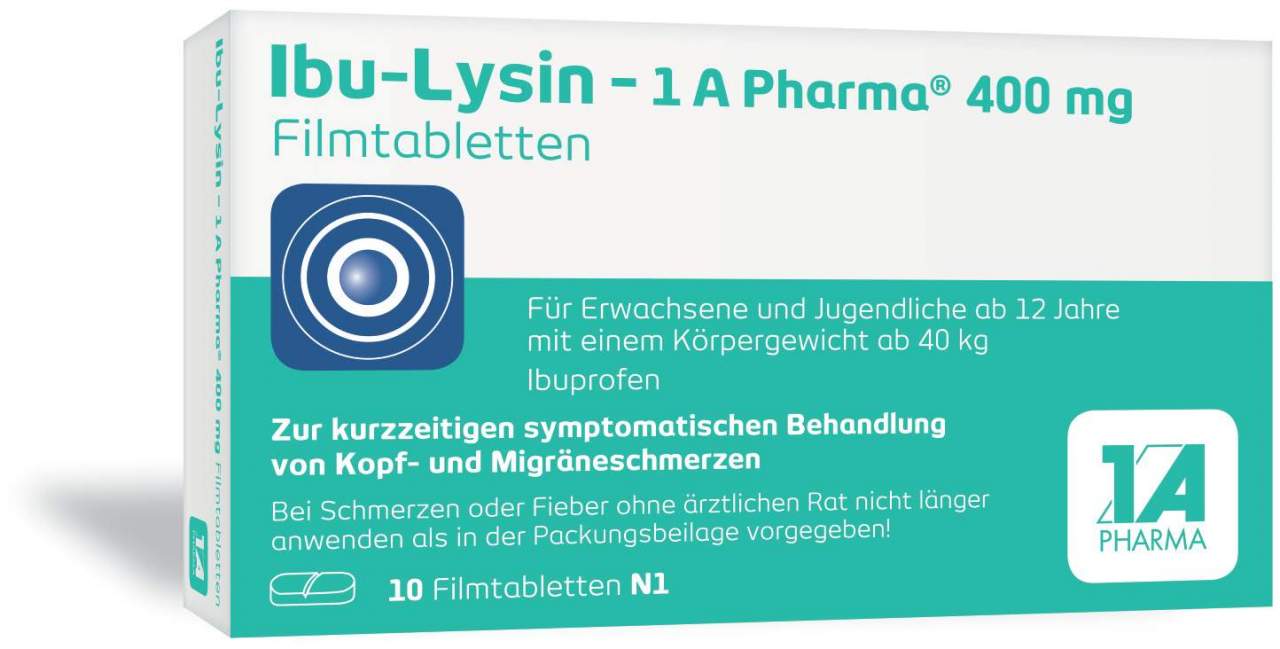 Bild von Ibu - Lysin 1a Pharma 400 mg 10 Filmtabletten - Bei leichten bis mäßig starken Schmerzen