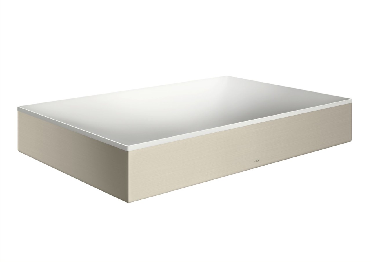 Bild von hansgrohe AXOR Suite	1 x AufsatzwaschtischProduktdetails:	Einbauart: Aufsatz	Material (Waschtisch): SolidSurface	Glanzgrad Keramik: matt, Farbe: weiß	glatte, porenfreie Oberfläche, stoß- und bruchfestes Material	Material (Rahmen): Metall	eckiges Design, Maße: 600 x 600 mm	Beckeninnenhöhe: 80 mm	ohne Hahnloch, ohne Überlauf, ohne Ablaufgarnitur	Hinweis: nur mit nicht verschließbaren Ablaufventilen kombinierbarLieferumfang:	Aufsatzwaschtisch, Designrahmen