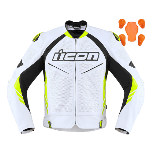 Bild von Icon Hypersport2 Prime Motorrad Lederjacke – Schwarz-Weiß-Gelb, Größe 50 für Männer