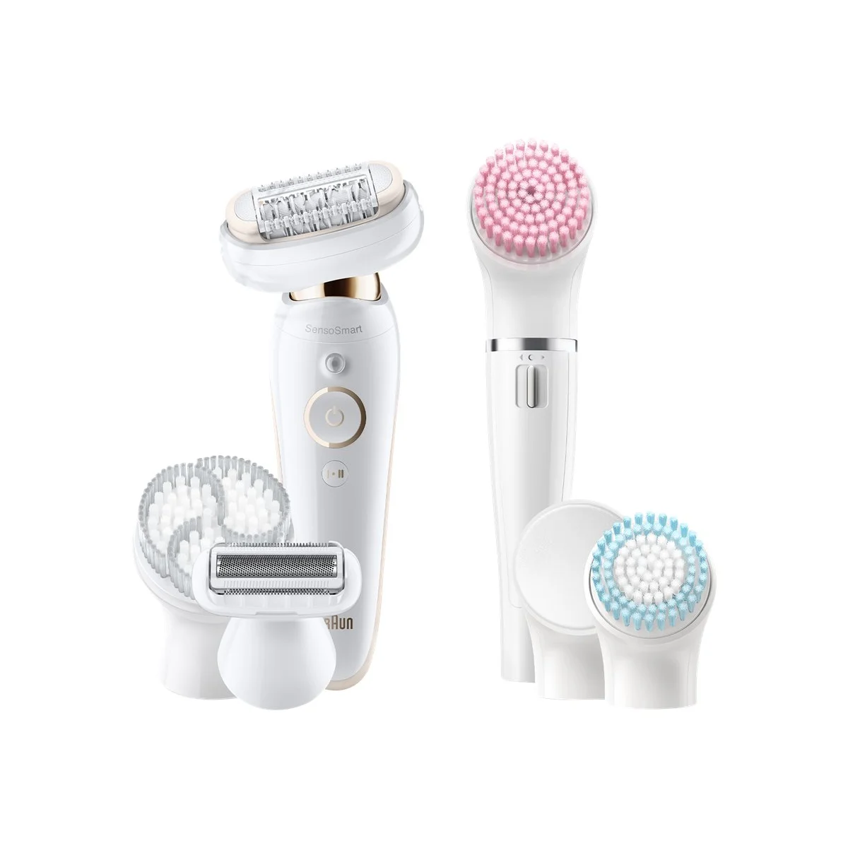Bild von Braun Silk-épil 9 Flex Beauty-Set, Epilierer Damen / Haarentferner, FaceSpa Gesichtsreinigungsbürste, 9 Aufsätze, Tasche, mit flexiblem Kopf für einfachere Haarentfernung, 9100, weiß/gold