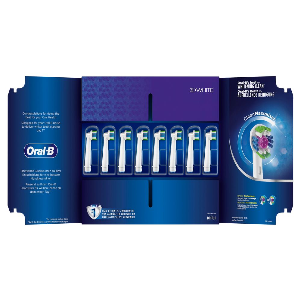 Bild von Oral-B Aufsteckbürsten 3D White CleanMaximizer - 8er Pack (FFU) - weiß