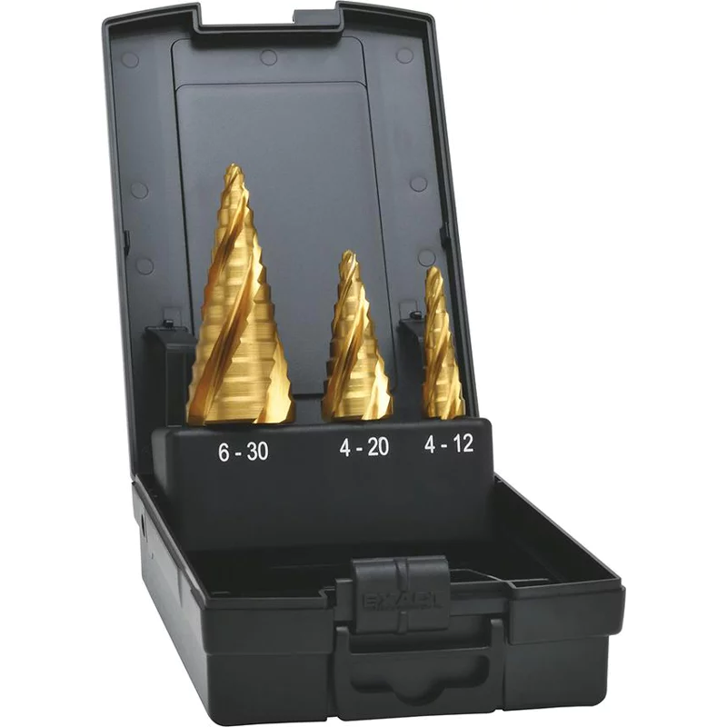 Bild von EXACT Stufenbohrer HSS TiN Set 4-fach Spiralnute 4-30 mm