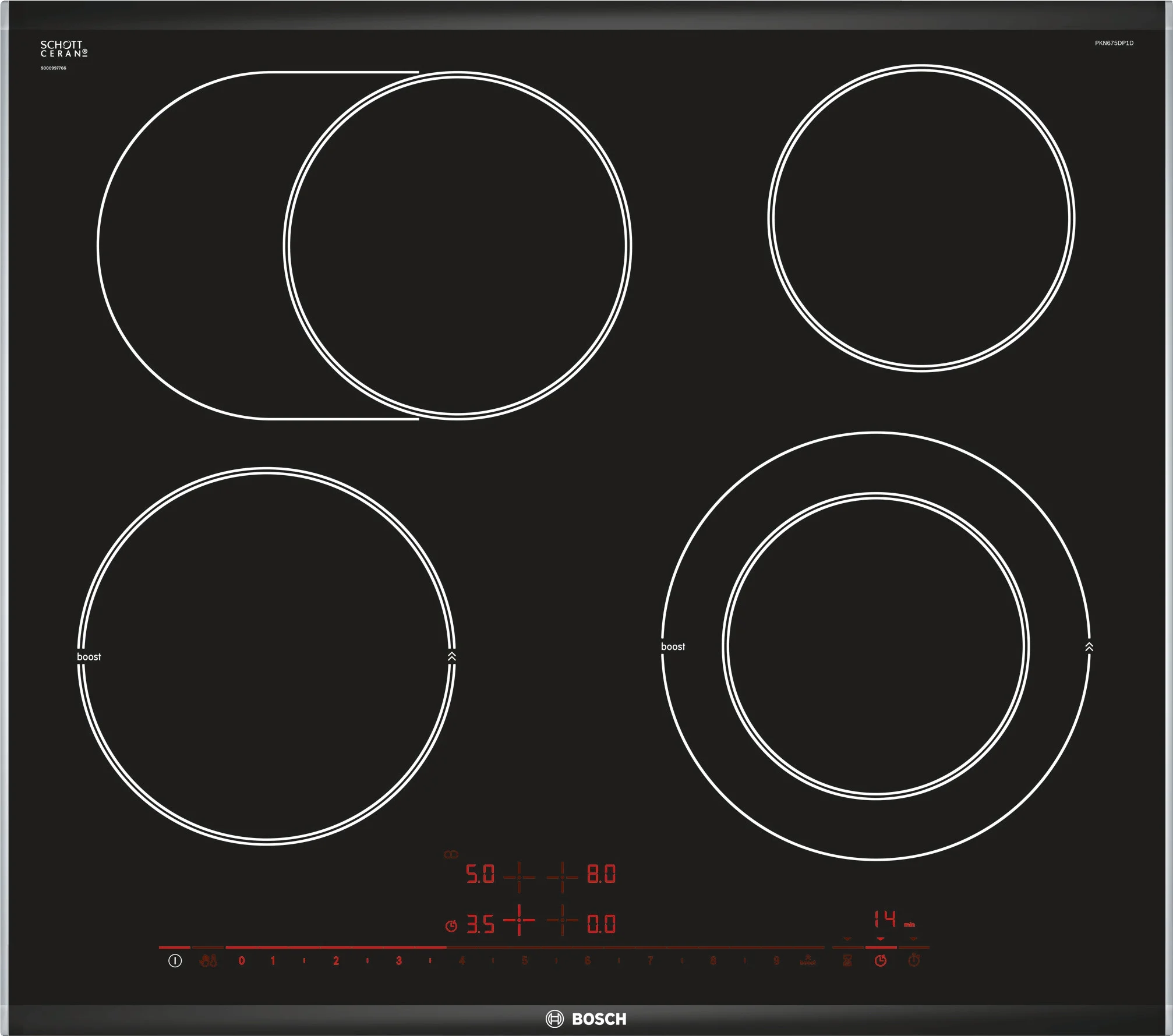 Bild von BOSCH Elektro-Kochfeld PKN675DP1D, Schwarz, Mit Rahmen aufliegend, Glaskeramik, 60 cm, Elektro