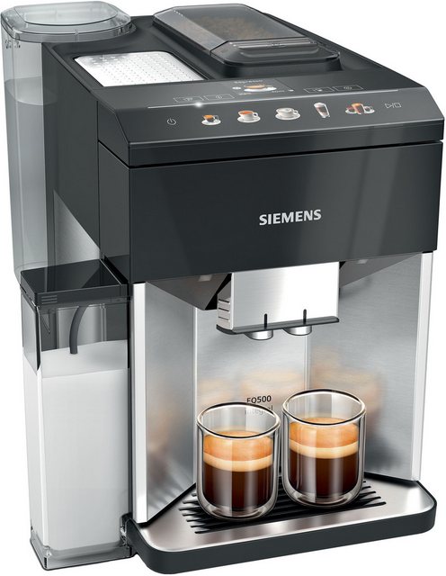 Bild von Siemens Kaffeevollautomat EQ500 integral TQ517D03, viele Kaffeespezialitäten, Milchaufschäumer, integr. Milchbehälter, 2-Tassen-Funktion, automat. Dampfreinigung, 1500 W, edelstahl/klavierlack schwarz