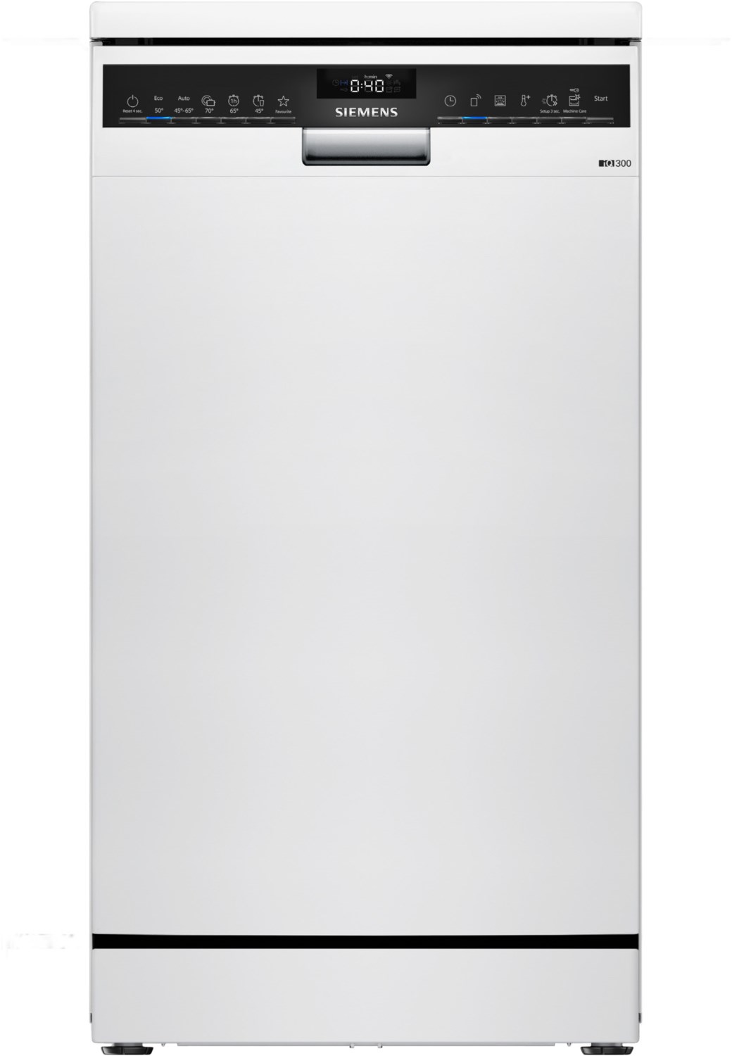 Bild von Siemens SR23EW24KE iQ300 Smarter Geschirrspüler Freistehend, 45 cm breit, Weiß, Besteckkorb, automatische Türöffnung bei Programmende, angenehm leise mit iQdrive, aquaStop, varioSpeed, Home Connect