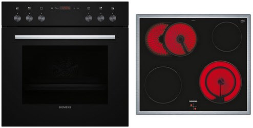 Bild von SIEMENS Elektro-Herd-Set MKEBLACKEM, mit Teleskopauszug nachrüstbar, kein integriertes Reinigungssystem, GranitEmail, 3D Heißluft, LED-Display, Schnellaufheizung