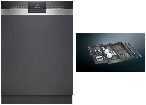 Bild von SIEMENS teilintegrierbarer Geschirrspüler iQ300 SN53ES2VBE, 9 l, 13 Maßgedecke, Bis zu drei Mal schneller spülen und trocknen.