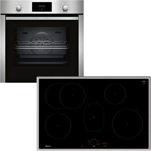 Bild von Neff Set BX38I bestehend aus B1CCC0AN0 Einbaubackofen mit CircoTherm, 60 x 60 cm, Edelstahl, N 30 und T58SHF1L0 autarkes Induktionskochfeld, 80 cm, Schwarz, mit Rahmen aufliegend, N 70