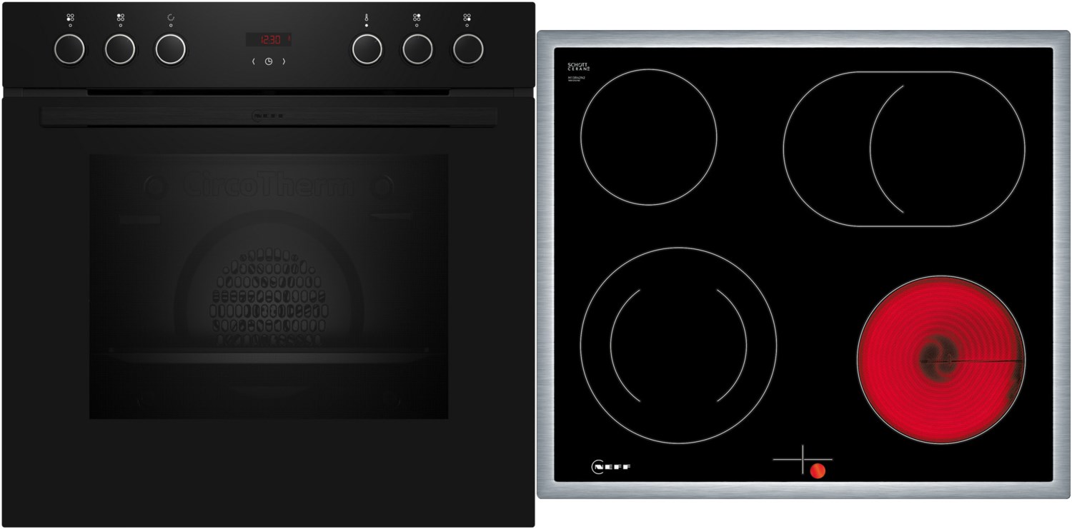 Bild von NEFF EX4B Einbau-Herd-Set N30, Integrierbare Herd-Kochfeld-Kombination 60 cm breit, CircoTherm, Easy Clean, LED-Display, Bräterzone, Schwarz