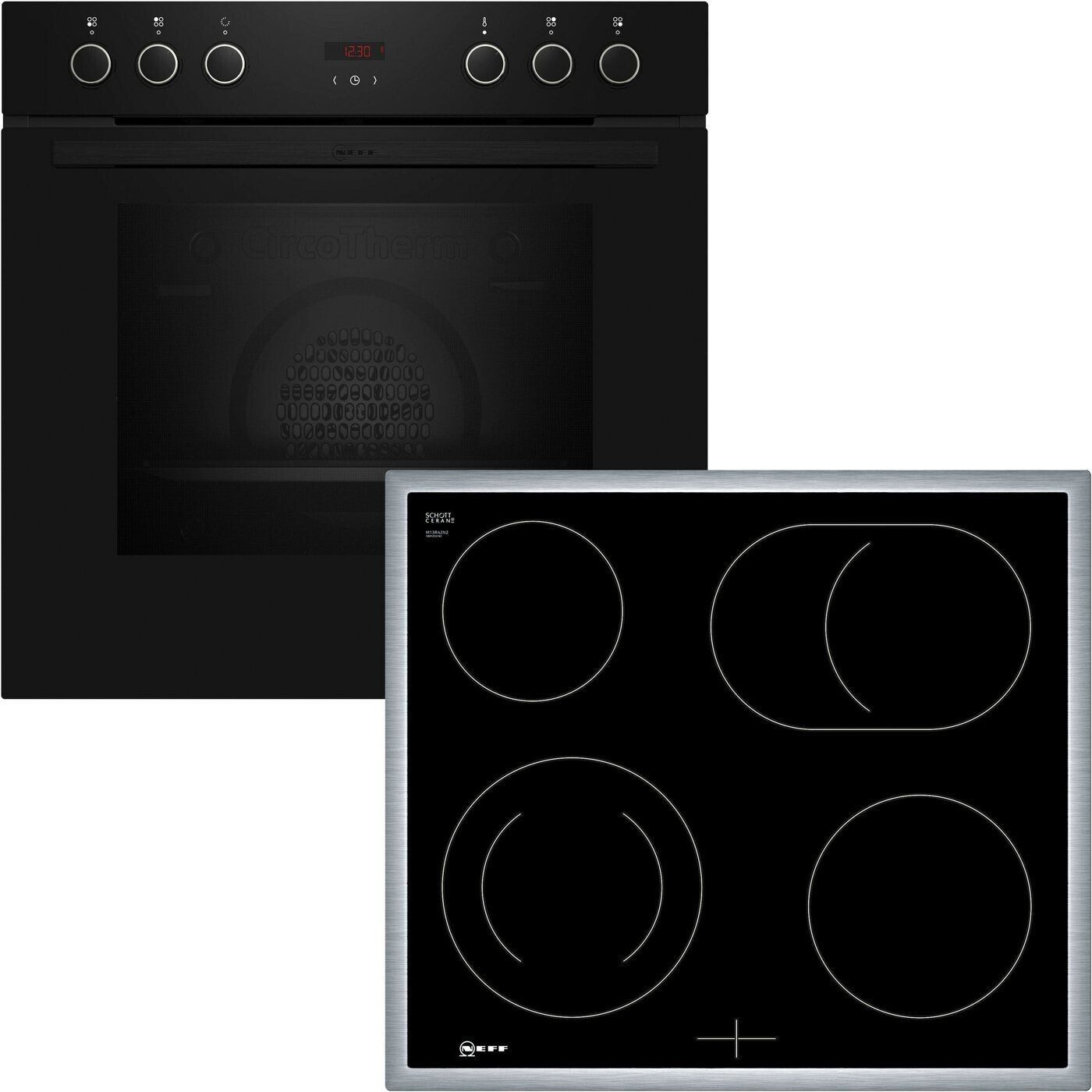 Bild von NEFF EDX4B Einbau-Herd-Set N30, Integrierbare Herd-Kochfeld-Kombination 60 cm breit, CircoTherm, Easy Clean, LED-Display, Bräterzone, Schwarz