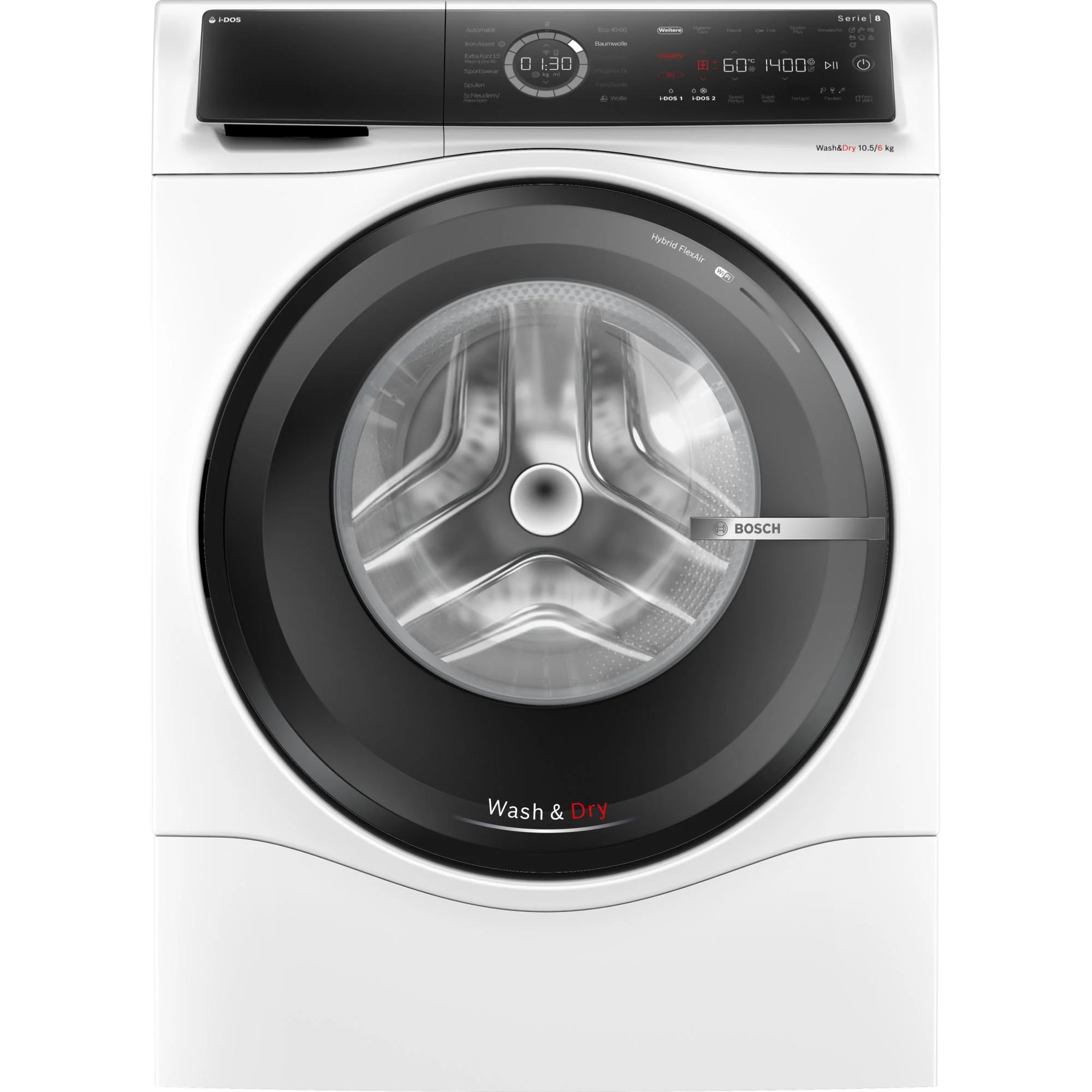 Bild von BOSCH Waschtrockner Serie 8 WNC254A40, 10,5 kg, 6 kg, 1400 U/min, i-DOS dosiert exakt die benötigte Wasser- und Waschmittelmenge