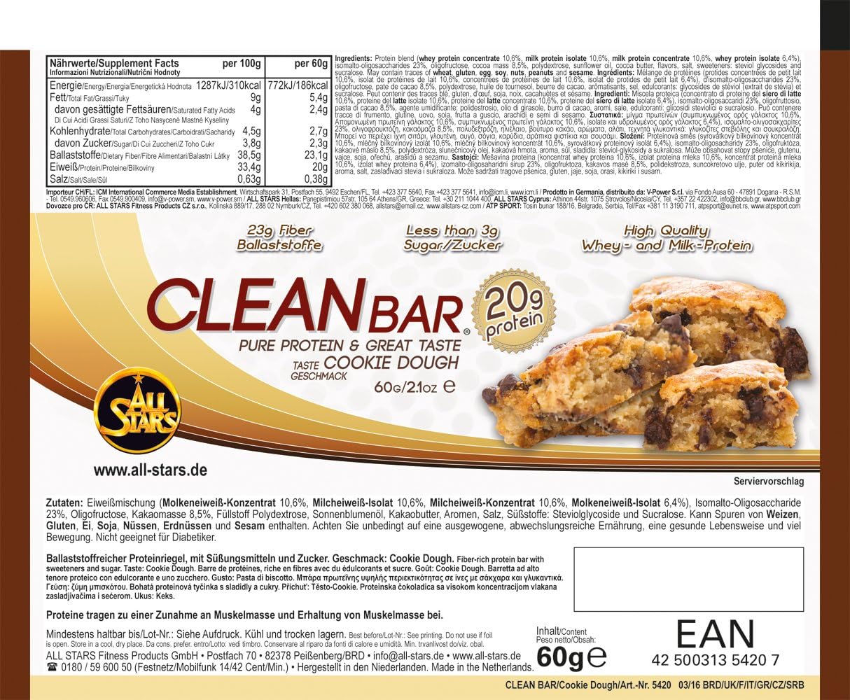 Bild von All Stars Clean Bar, Cookie Dough, 18er Pack (18 x 60 g)
