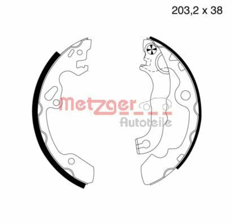 Bild von METZGER MG 716 Bremsbacken Trommelbremsbacken, Bremsbackensatz Hinterachse 203 38 mit Hebel