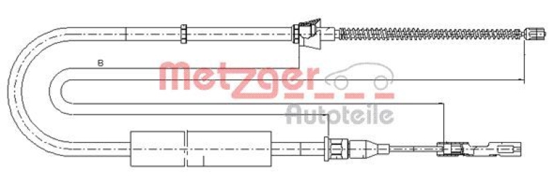 Bild von METZGER 10.7507 Handbremsseil Bremsseil, Seilzug Feststellbremse links, rechts 1075/814 Trommelbremse COFLE AUDI: A2
