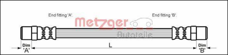 Bild von METZGER 4114672 Bremsschläuche Bremsschlauch 163 F10 x 1 VOLKSWAGEN: GOLF 2, Corrado, Jetta Mk1, BMW: 3 Saloon, AUDI: 80 B2