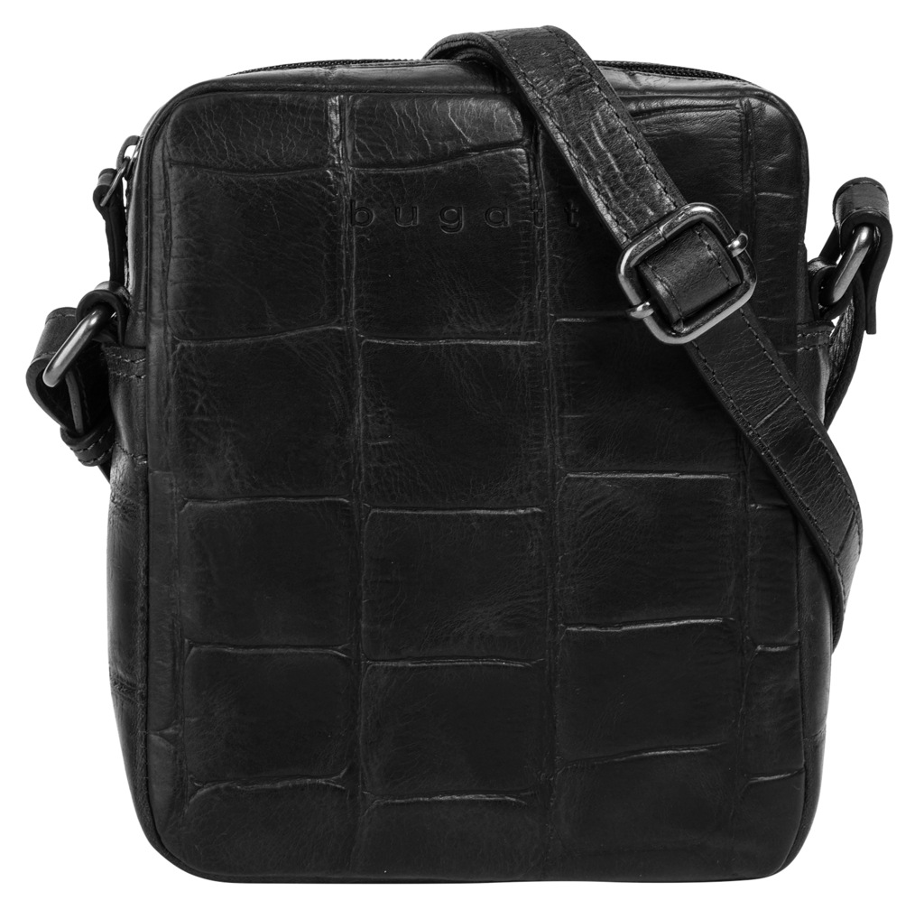 Bild von bugatti Nevio kleine Schultertasche Kroko-Optik aus echtem Leder, Umhängetasche, schwarz