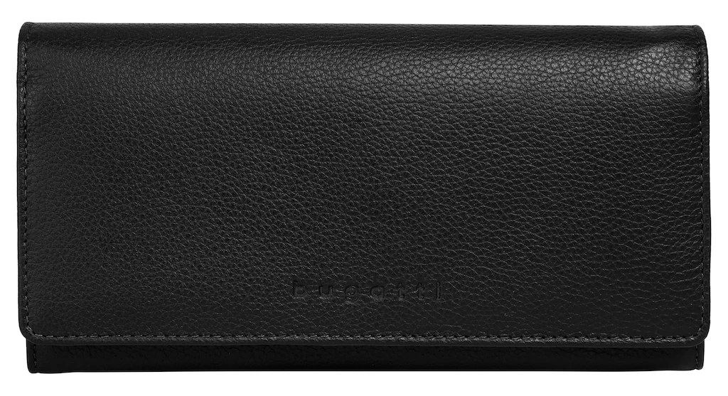 Bild von bugatti Mira Lange Damenbörse mit Überschlag aus Leder, Geldbörse mit RFID-Schutz, schwarz