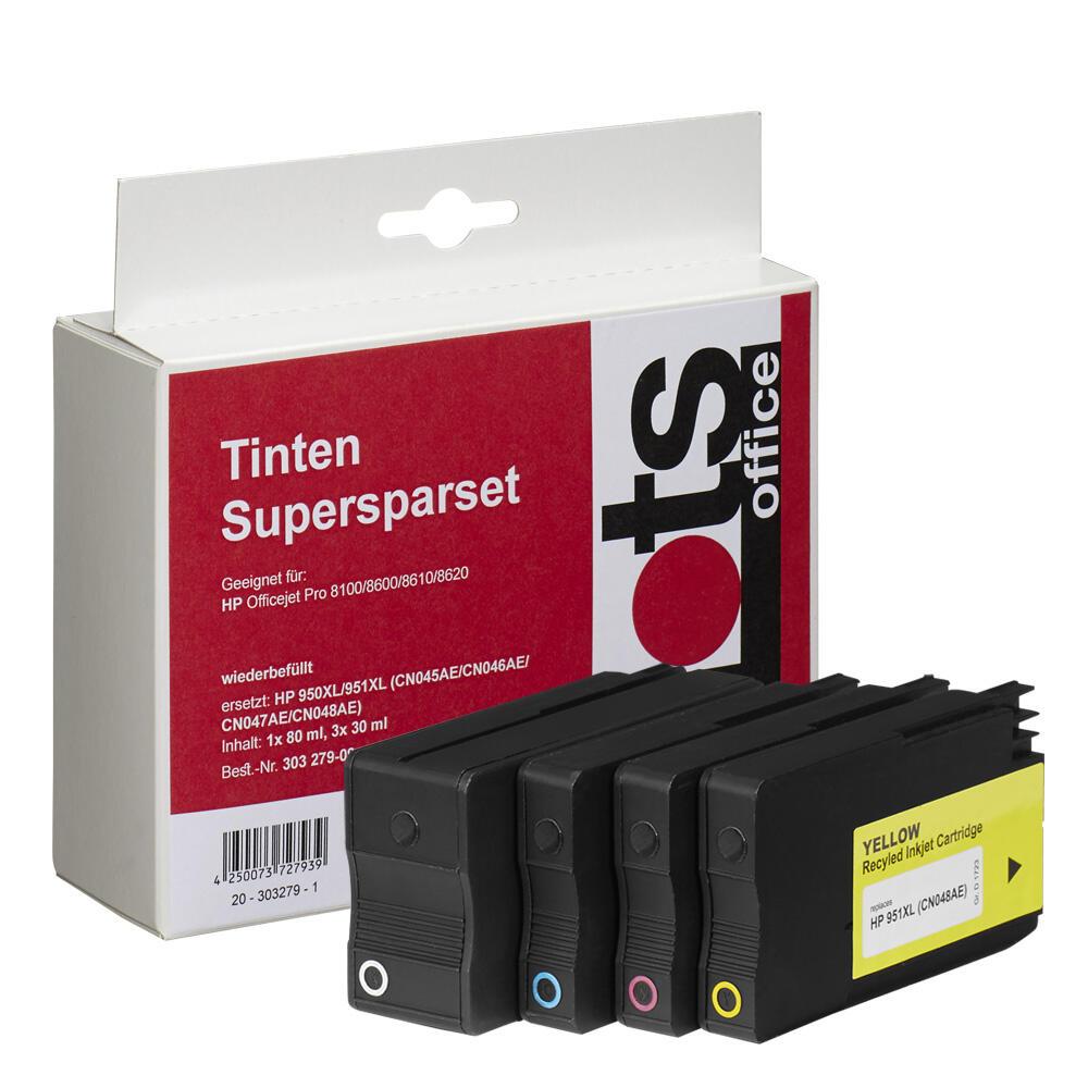 Bild von dots Druckerpatronen kompatibel zu HP 950XL/951XL (C2P43AE), 4er-Set schwarz, cyan, magenta, gelb