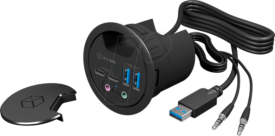 Bild von ICY BOX 4-Port-Desk-Hubmit USB Typ-A-Schnittstelle und Audioein-/ausgang Adapter