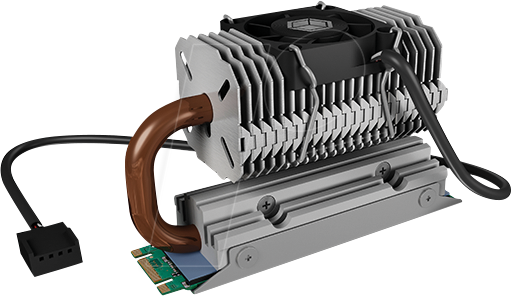 Bild von ICY BOX M.2 Heatpipe Kühler mit 30 mm Lüfter Bauhöhe für M.2 SSD (2280), Aluminium, Silber IB-M2HSF-705