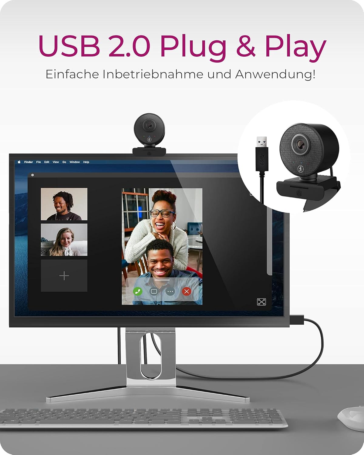 Bild von ICY BOX Webcam Full-HD, KI, Mikrofon 1920x1080,Audio,USB2.0,schwarz (IB-CAM501-HD)