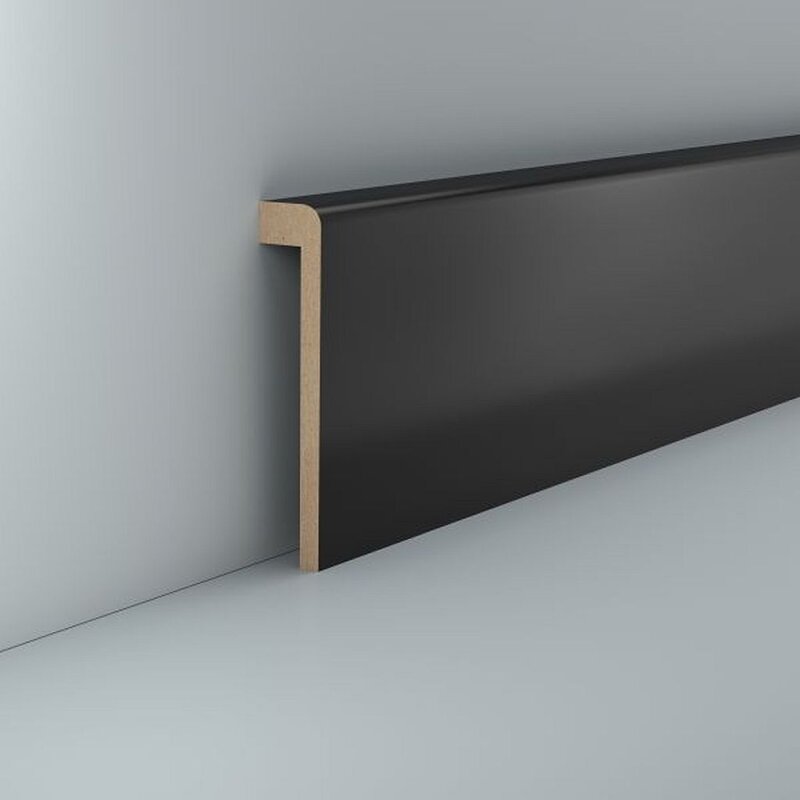 Bild von Südbrock Sockelleiste MDF, 19 x 96 x 2500 mm, Schwarz, Fliesenabdeckleiste bis 85 mm Höhe