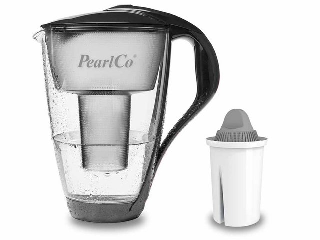 Bild von GLAS-Wasserfilter PearlCo (anthrazit) mit 1 Protect+ classic Filterkartusche (f. hartes Wasser) - Made in EU