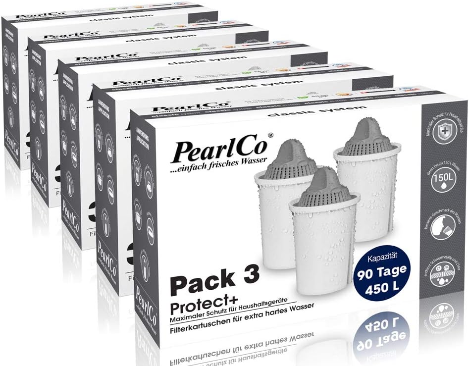 Bild von PearlCo Kalk- und Wasserfilter Filterkartuschen Classic Protect+ Pack 15 für extra Kalkschutz, Zubehör für Brita Classic u. PearlCo Classic