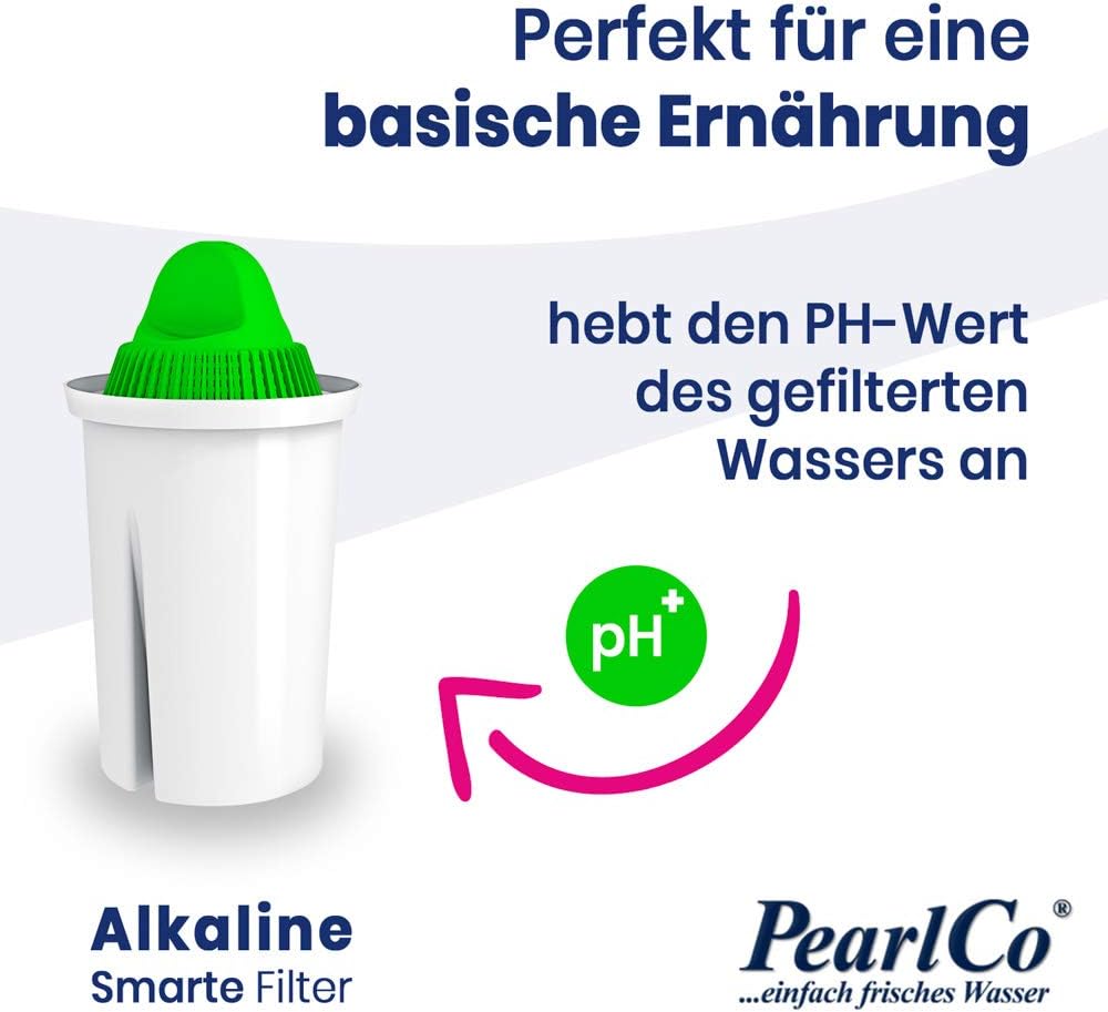 Bild von Standard-Wasserfilter PearlCo (grau) mit 3 Classic Filterkartuschen - Reduzierung von Kalk, Chlor, Blei & Kupfer - kompatibel zu Brita Classic - Made in EU