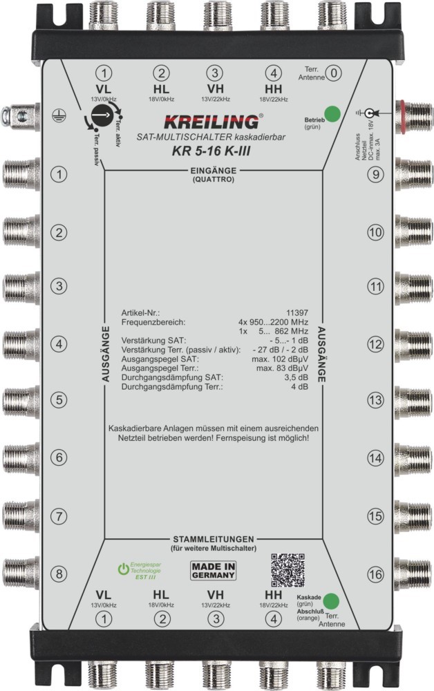 Bild von Kreiling Multischalter kaskadierbar 4+1 Ein., 16 Teil. KR 5-16 K-III (Multischalter), SAT Zubehör