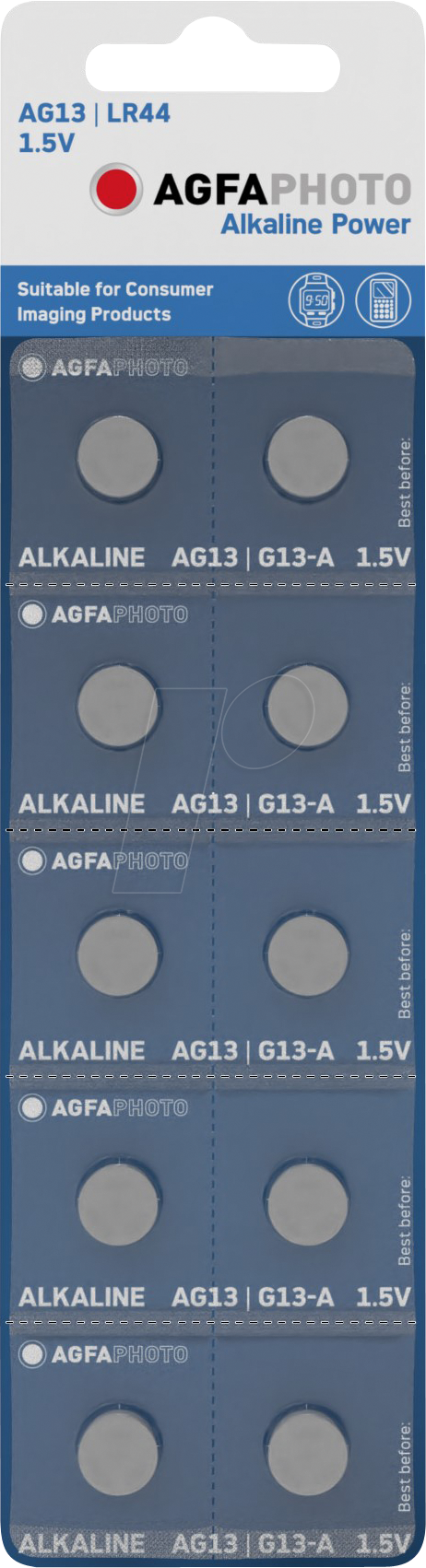 Bild von AgfaPhoto AgfaPhoto Knopfzelle LR 44 1.5 V 10 St. Alkali-Mangan AG13 Knopfzelle, (1.50 V)