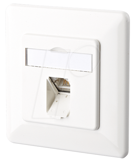 Bild von METZ CONNECT E-DAT - Steckdosenauslass - mit Beschriftungsfenster - RJ 45 - abgewinkelt - 1 Netzwerkdose - Pure White, RAL 9010 (130C371002-I)
