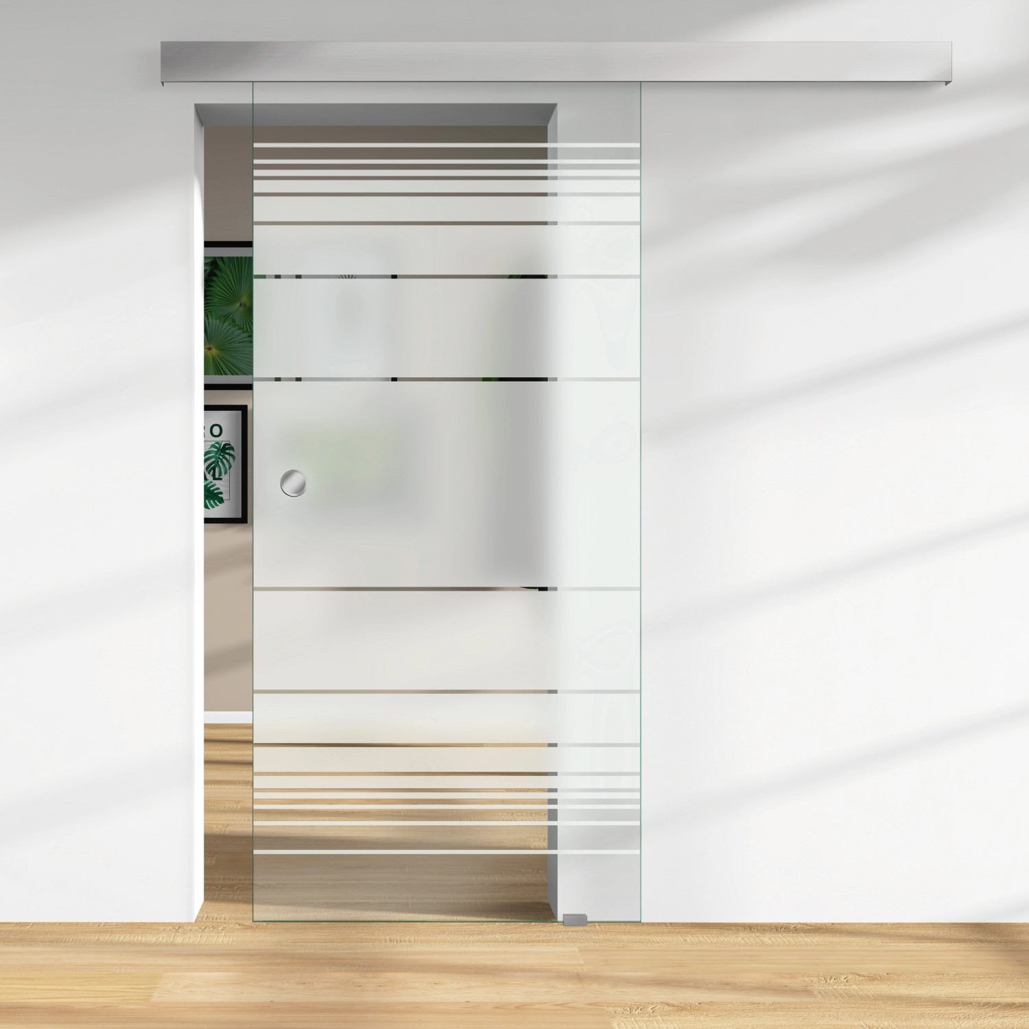 Bild von Glasschiebetür ESG Floatglas Dekor Siebdruck 36/05 DIN LI/RE 2060 x 940 x 8 mm
