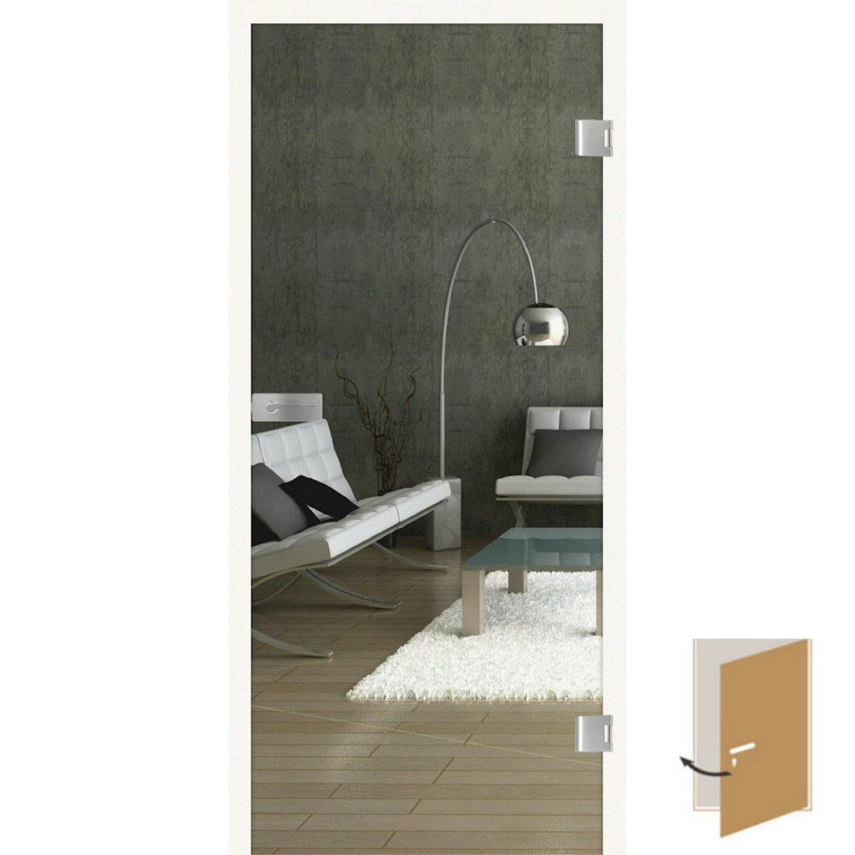 Bild von Griffwerk Glasdrehtür (VSG) CLARITY 510 VSG PURE WHITE klar 959x2097x8.8mm Studio/Office DIN L/R