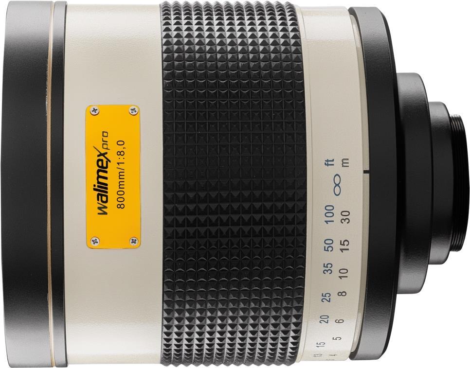Bild von Walimex pro Spiegel Objektiv 800/8,0 DSLR kompatibel mit Sony A - Länge 131mm - für 800mm Brennweite - Vollformat / APS-C Sensor - für Reise Natur Tiere - K-Mount T2-Adapter - 3,5m Naheinstellgrenze (1015549)
