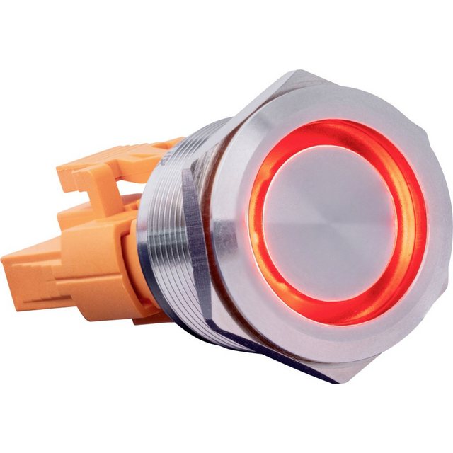 Bild von Joy-it BUTTON22C-L-RD Tastschalter 250 V/AC 15 A 1 x Ein/(Aus) IP67, IK10 rastend 1 St., Taster + Schalter, Silber