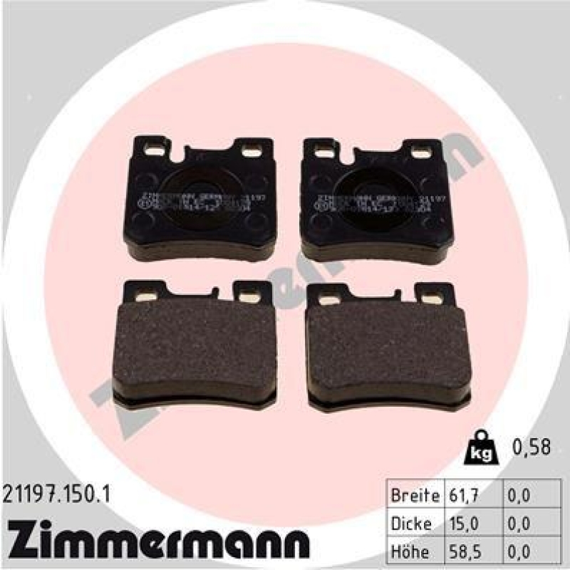 Bild von ZIMMERMANN Bremsbelagsatz, Scheibenbremse hinten rechts links Foto entspricht Lieferumfang für MERCEDES-BENZ A0054201720 0054201720 A0014200220 21197.
