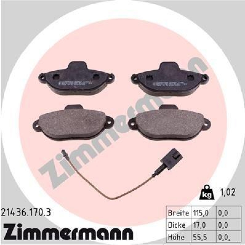 Bild von ZIMMERMANN 21436.170.3 Bremsbelagsatz Bremsbeläge, Bremsklötze, Bremssteine inkl. Verschleißwarnkontakt Foto entspricht Lieferumfang