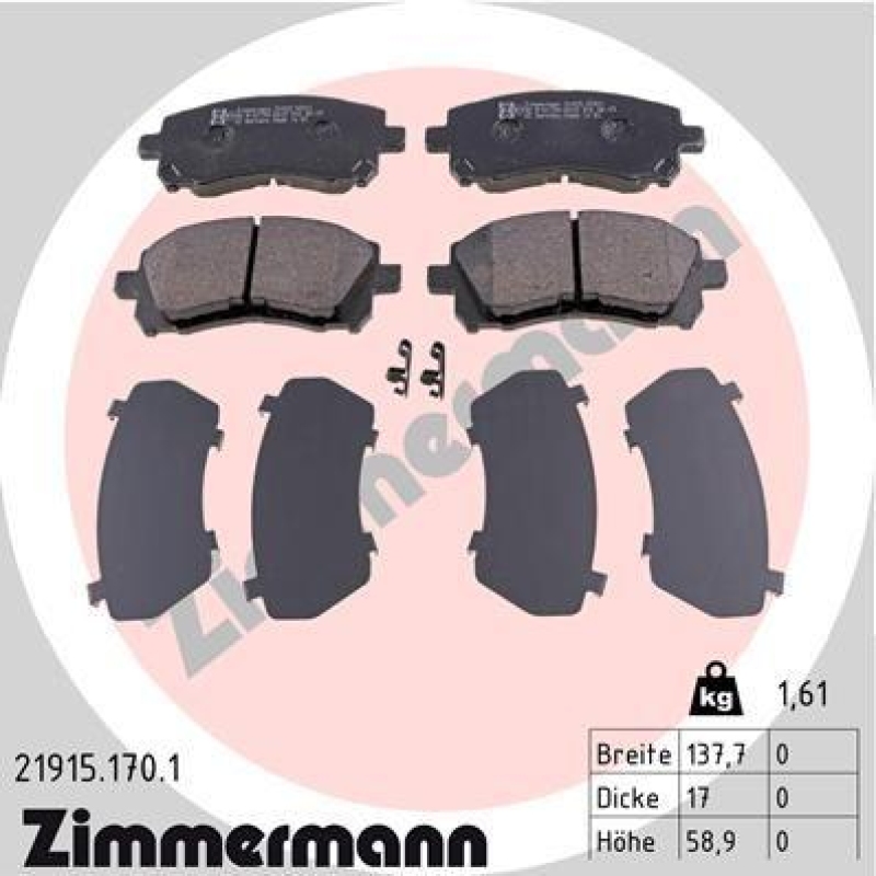 Bild von ZIMMERMANN Bremsbelagsatz, Scheibenbremse vorne rechts links Foto entspricht Lieferumfang für SUBARU 26296-AE020 26296-AE141 26296-AC050 21915.170.1