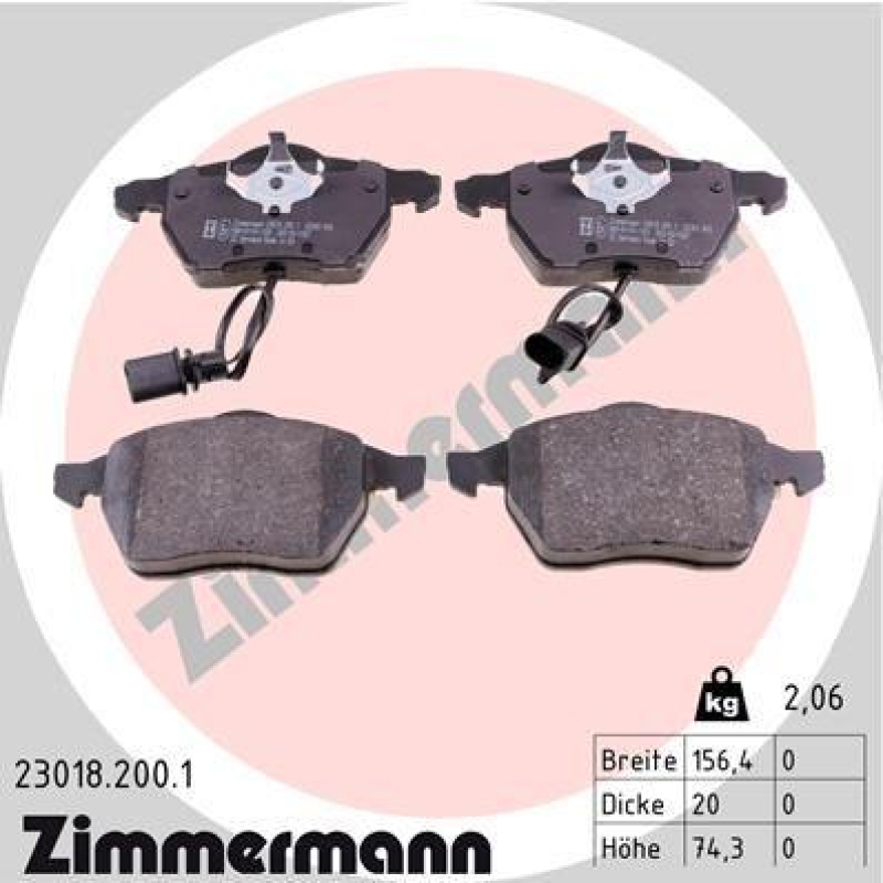 Bild von ZIMMERMANN 23018.200.1 Bremsbelagsatz Bremsbeläge, Bremsklötze, Bremssteine inkl. Verschleißwarnkontakt Foto entspricht Lieferumfang AUDI: A6 C6 Avant